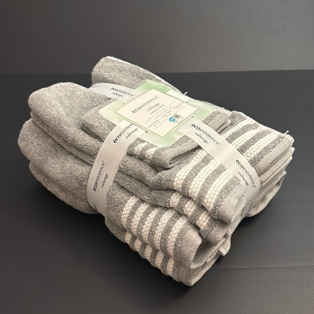 6pc Ecoexistence Mélange Bath Towel Set - Waterless Coloring  - Heathergrey - Picture 6 of 8